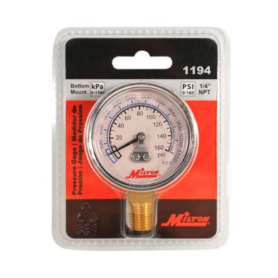 Image showing  High Pressure Dial Gauge 1/4 in. NPT, 2 in. Face Size - Bottom Mount Pressure Gauge, 160 PSI
