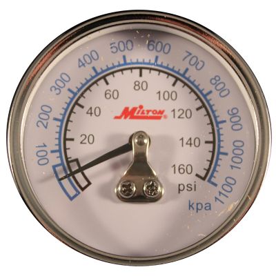Milton Mini High Pressure Dial Gauge 1/4 in. NPT, 2 in. Face Size - Center Back Mount Pressure Gauge, 160 PSI
