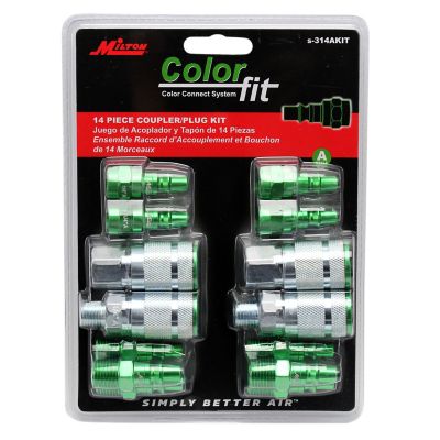 Image showing  Colorfit Quick Connect Air Coupler and Plug Kit, A-style Green, 1/4 in. NPT Air Tool Fitting - 14 Piece