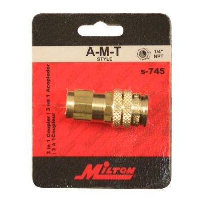 Image showing  Air Coupler, AMT-Style 3-Way Air Tool Fittings 1/4 in. FNPT Brass, 300 PSI