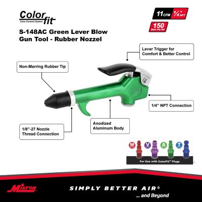Image showing  ColorFit 1/4 in. NPT Lever Blow Gun Tool - Rubber Tip Nozzle, Green