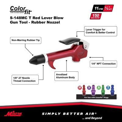 Image showing  ColorFit 1/4 in. NPT Lever Blow Gun Tool - Rubber Tip Nozzle, Red