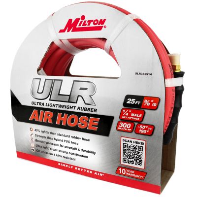 Image showing 6 th Milton ULR Ultra Lightweight Rubber Hose, 3/8 in. ID x 25 ft. 1/4 in. MNPT, Durable Air Hose for Extreme Environments