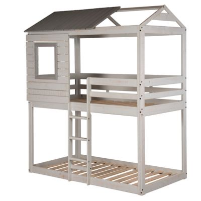 Donco Kids Deer Blind Twin Over Twin Rustic Grey House Bunkbed