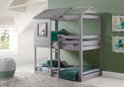 Image showing  Deer Blind Twin Over Twin Rustic Grey House Bunkbed