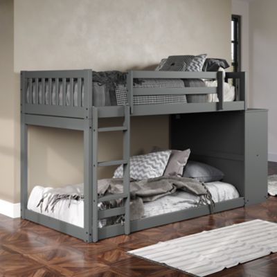 Image showing  Moby Mission Twin Over Twin Dark Grey Bunkbed with 4 Drawer Dresser & Shelves
