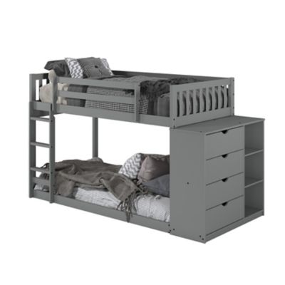Image showing  Moby Mission Twin Over Twin Dark Grey Bunkbed with 4 Drawer Dresser & Shelves