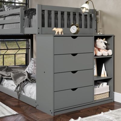Image showing  Moby Mission Twin Over Twin Dark Grey Bunkbed with 4 Drawer Dresser & Shelves