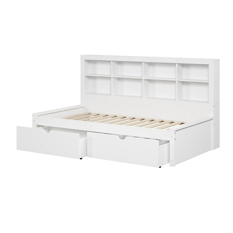Donco Kids Bookcase Twin White Daybed with Dual Underbed Drawers