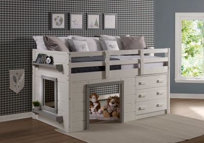Image showing  Sweet Dreams Twin Rustic White Low Loft with 3 Drawer Chest