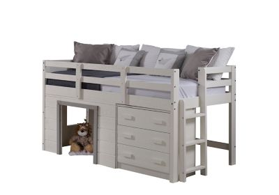 Image showing  Sweet Dreams Twin Rustic White Low Loft with 3 Drawer Chest