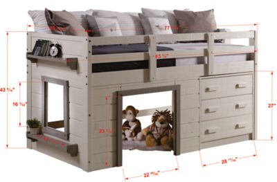 Image showing  Sweet Dreams Twin Rustic White Low Loft with 3 Drawer Chest