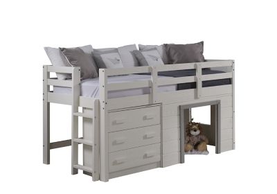 Image showing  Sweet Dreams Twin Rustic White Low Loft with 3 Drawer Chest