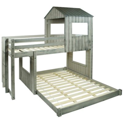 Donco Kids Campsite Twin Over Full Rustic Grey Loft Bunkbed