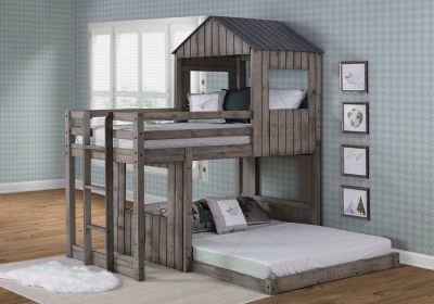 Image showing  Campsite Twin Over Full Rustic Grey Loft Bunkbed