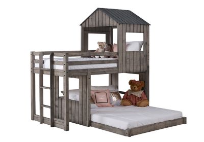 Image showing  Campsite Twin Over Full Rustic Grey Loft Bunkbed
