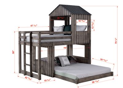 Image showing  Campsite Twin Over Full Rustic Grey Loft Bunkbed