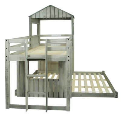 Image showing  Campsite Twin Over Full Rustic Grey Loft Bunkbed