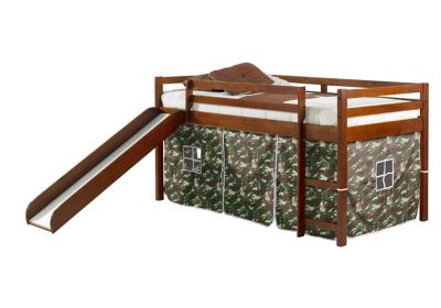 Image showing  Tent Twin Espresso Low Loft Bed with Slide & Tent