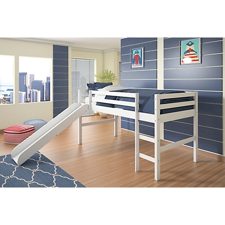 Donco Kids Tent Twin White Low Loft Bed with Slide