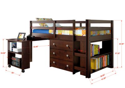 Image showing  Study & Sleep Twin Cappuccino Low Loft Bed