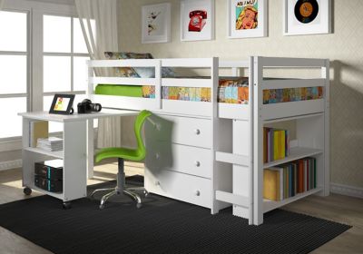 Image showing  Study & Sleep Twin White Low Loft Bed