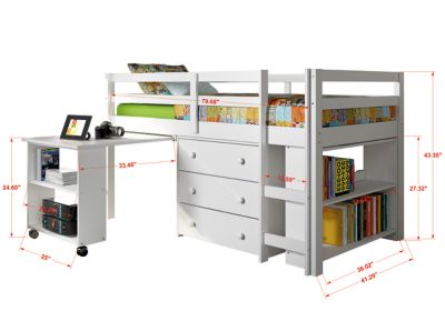 Image showing  Study & Sleep Twin White Low Loft Bed