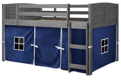 Donco Kids Louver Twin Antique Grey Low Loft Bed with Tent