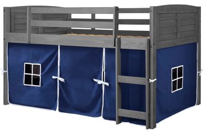 Donco Kids Louver Twin Low Loft Bed with Tent, Antique Grey