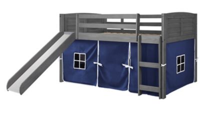 Donco Kids Louver Twin Antique Grey Low Loft Bed with Slide & Tent