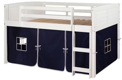 Donco Kids Louver Twin White Low Loft Bed with Tent