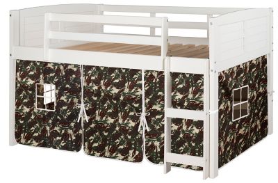 Donco Kids Louver Twin White Low Loft Bed with Tent