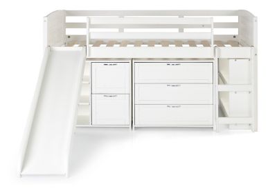 Donco Kids Louver Twin White Modular Low Loft Bed with Slide - Goup A