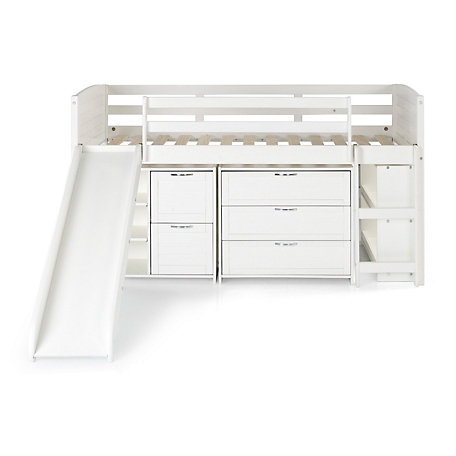 Donco Kids Louver Twin White Modular Low Loft Bed with Slide - Goup A