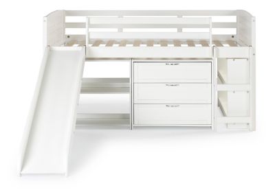Donco Kids Louver Twin White Modular Low Loft Bed with Slide - Group B