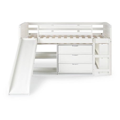Donco Kids Louver Twin White Modular Low Loft Bed with Slide - Group B