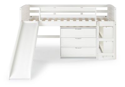 Donco Kids Louver Twin White Modular Low Loft Bed with Slide - Group C