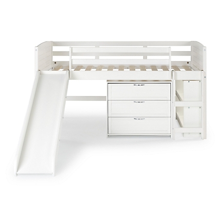 Donco Kids Louver Twin White Modular Low Loft Bed with Slide - Group C