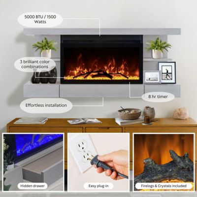 Image showing 7 th ActiveFlame Home Decor Series Fireplace Floating Mantel Shelf, Classic Grey Wood