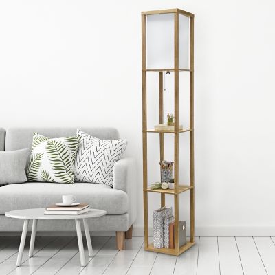 Simple Designs Modern 3 -Tier Standing Floor Lamp Etagere Organizer Storage Shelf with Linen Shade