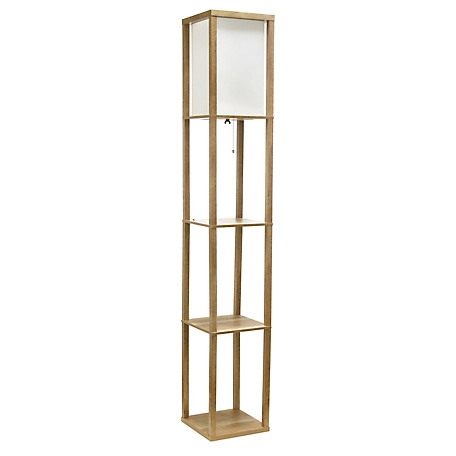 Simple Designs Modern 3 -Tier Standing Floor Lamp Etagere Organizer Storage Shelf with Linen Shade