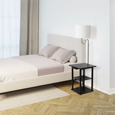 Simple Designs 2 -Tier End Table Floor Lamp Combination with 2 x USB Charging Ports & Power Outlet with White Drum Fabric Shade