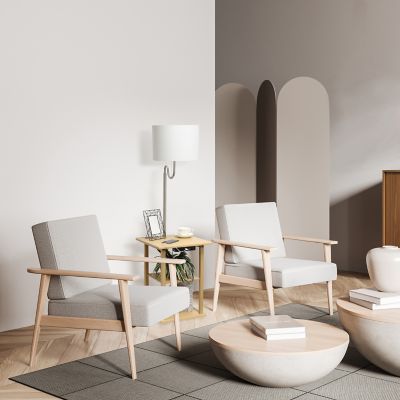 Image showing  2 -Tier End Table Floor Lamp Combination with 2 x USB Charging Ports & Power Outlet with White Drum Fabric Shade