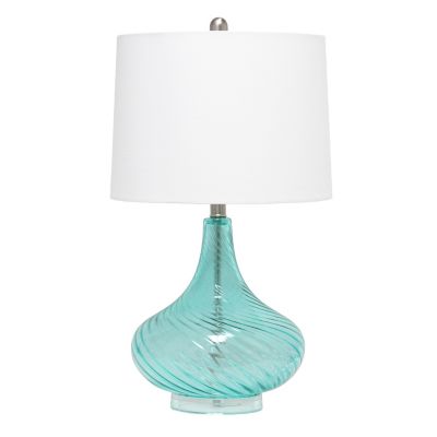 Lalia Home Classix Contemporary Wavy Colored Glass Table Lamp with White Linen Shade