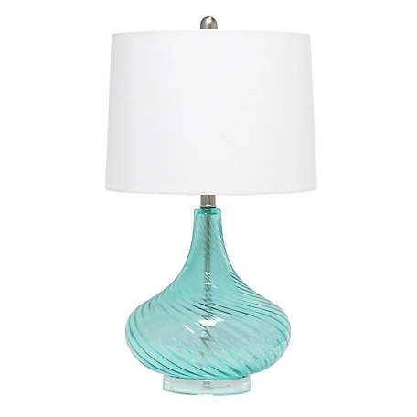 Lalia Home Classix Contemporary Wavy Colored Glass Table Lamp with White Linen Shade