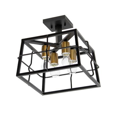Image showing  Ironhouse Four Light Decorative Squared Metal Semi Flush Mount Celling Light Fixture with Exposed Lights