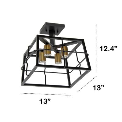 Image showing  Ironhouse Four Light Decorative Squared Metal Semi Flush Mount Celling Light Fixture with Exposed Lights