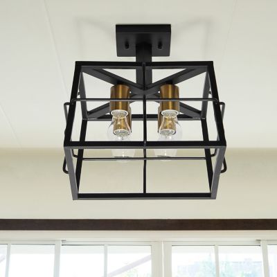 Image showing  Ironhouse Four Light Decorative Squared Metal Semi Flush Mount Celling Light Fixture with Exposed Lights