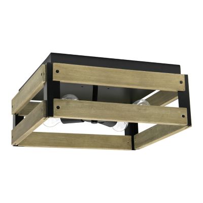 Image showing  Barnlit Four Light Farmhouse Decorative Squared Metal and Natural Wood Flush Mount Ceiling Light, Entryway