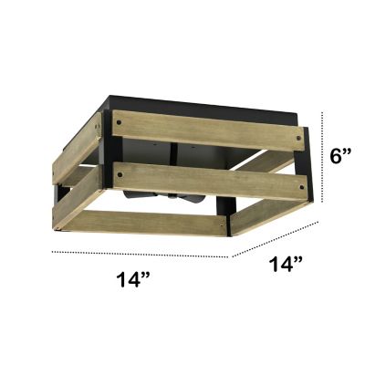 Image showing  Barnlit Four Light Farmhouse Decorative Squared Metal and Natural Wood Flush Mount Ceiling Light, Entryway